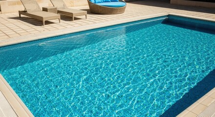 Swimming Pool Serenity: Clear Blue Water, Loungers, and Relaxation in a Luxurious Outdoor Setting