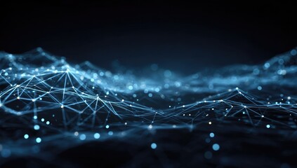 Abstract network of light blue lines and points on a dark background