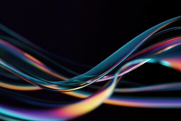 Fluid ribbons of light create an abstract and colorful composition in a dark setting