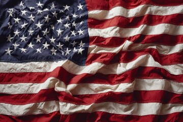 Stars and stripes unite as the American flag waves in the breeze, symbolizing patriotism and...