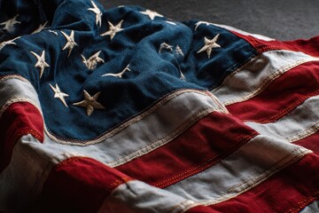 Red, white, and blue fabric waves gently in the light capturing the essence of national pride in a...