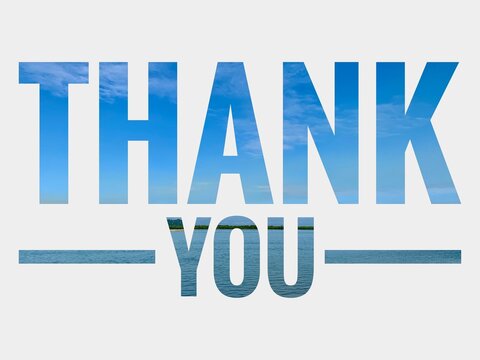 Thank you text in modern blue gradient style on white background. Minimalist and clean design.