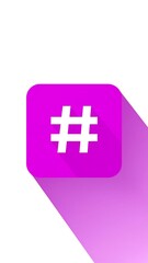 Obraz premium Purple square button with hashtag, long shadow