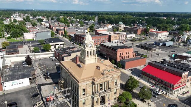 Marion County Courthouse and Marion Ohio downtown - aerial drone
