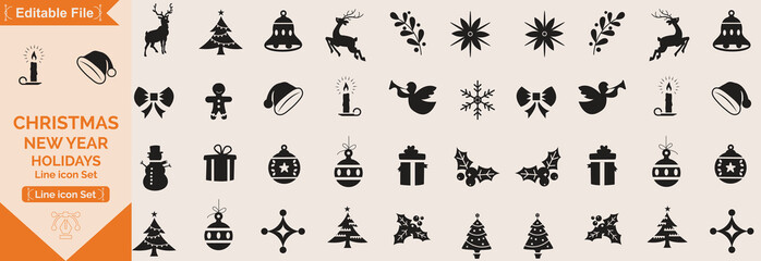 Collection of Christmas icons on white background. Vector