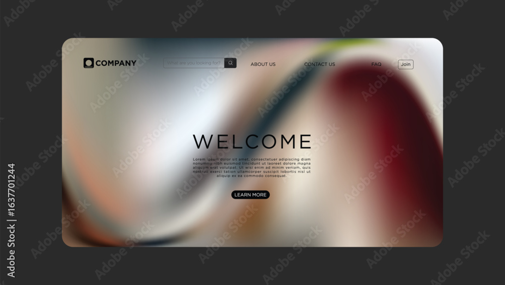 Poster modern website landing page with abstract design welcomes visitors to explore and learn more today