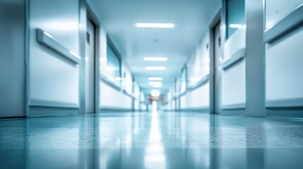 Obraz premium Hospital Hallway with Soft Focus: Clean, Modern Interior for Healthcare and Medical Concepts