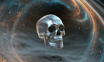 Metallic Skull in Glowing Energy Vortex - Digital Art, 3D Render