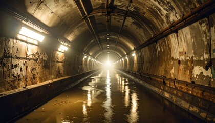 Dark Abandoned Tunnel Moody with Spooky, Urban Exploration, and Light.