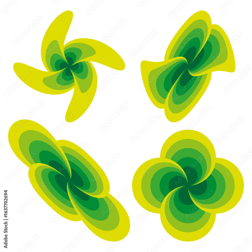 Poster green abstract objects. swirling organic shapes. nature inspired vector. dynamic art forms.