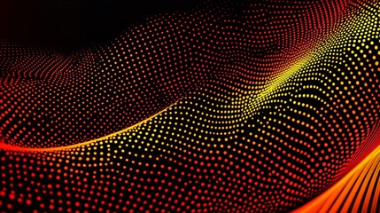 Dynamic wave of colorful moving dots across a dark background abstract art design