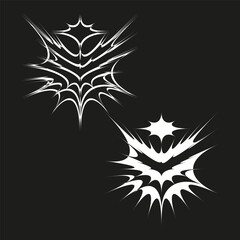 Abstract sharp bursts. Dynamic grunge shapes. Black background Vector. Aggressive modern graphic.