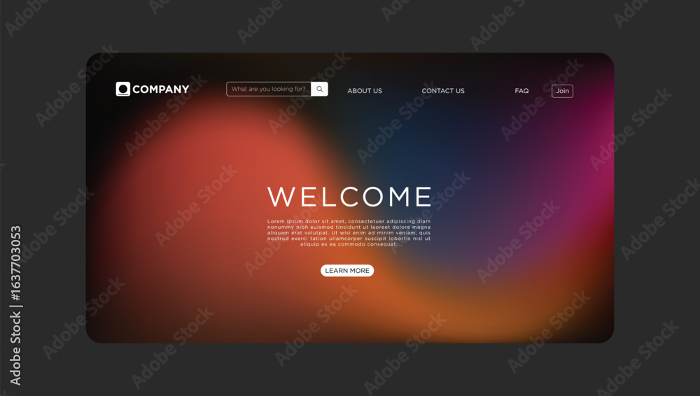 Poster modern website landing page with welcome message and vibrant color gradients for business growth