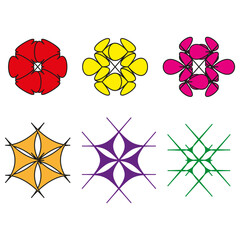 Colorful abstract flowers. Geometric floral design. Set various symbols. Vector decorative elements.