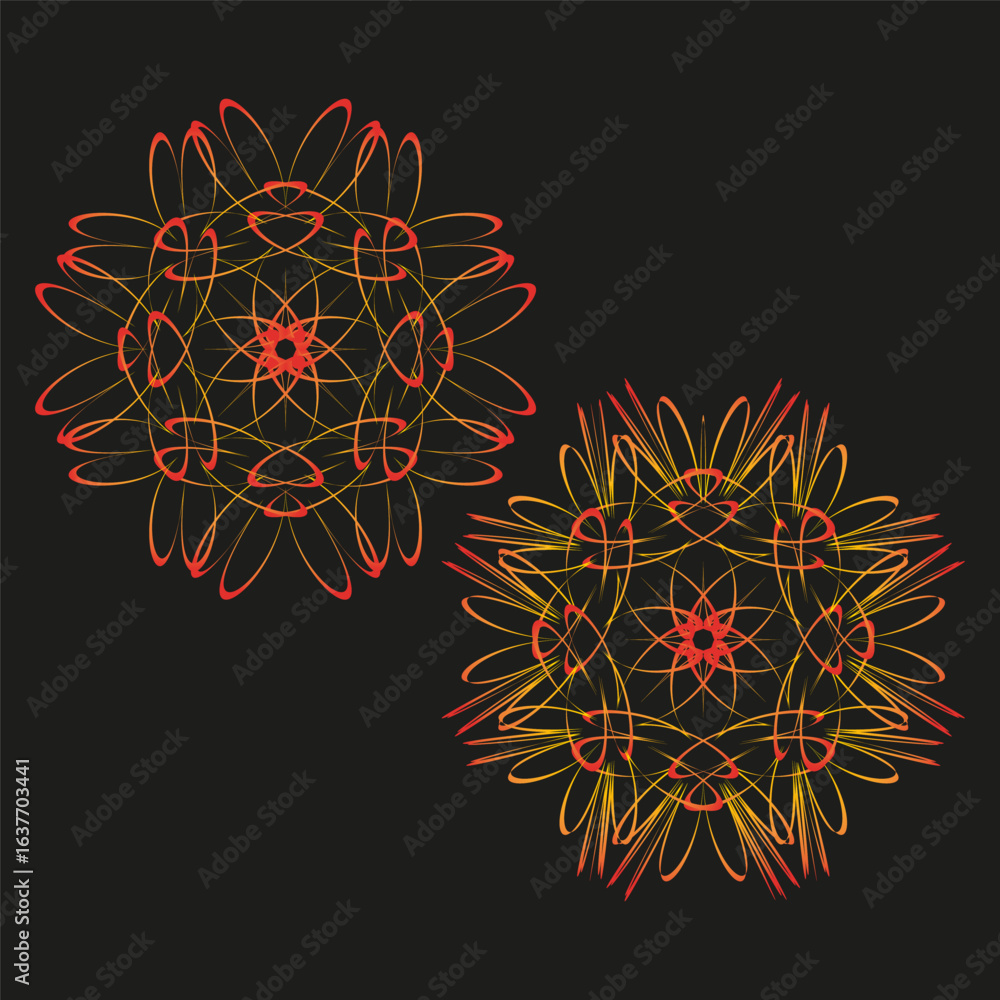 Poster geometric star shapes. warm tone patterns. abstract vector forms. ornamental design elements.