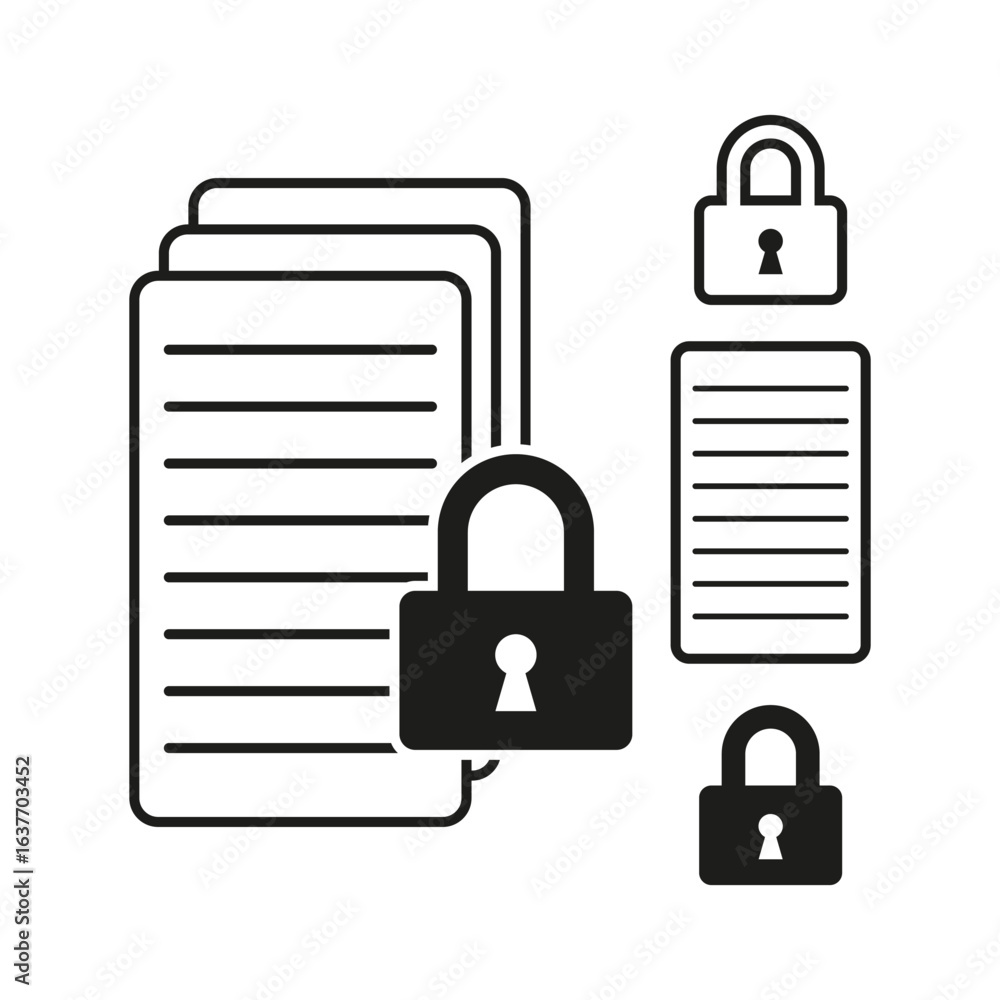 Poster document security concept. protected file lock. privacy data vector. locked paper icon.