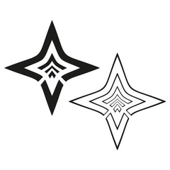 Diamond star icon. Layered shape motif. Vector angular flare. Bold black emblem.