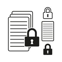 Document security concept. Protected file lock. Privacy data Vector. Locked paper icon.