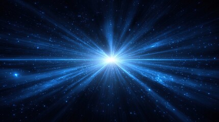 Fototapeta premium Dynamic Blue Light Streaks Radiating from a Central Point in the Dark Space Abstract Background