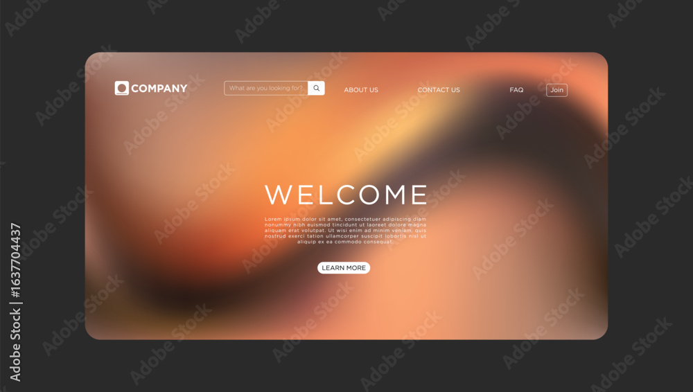 Poster modern welcome screen website design template with orange gradient background for business startup