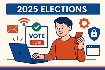 Online Voting for 2025 Elections Illustrated with Technology Icons