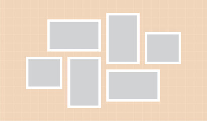 Pictures or photos frame collage, page grid layout abstract photo frames and digital photo wall template