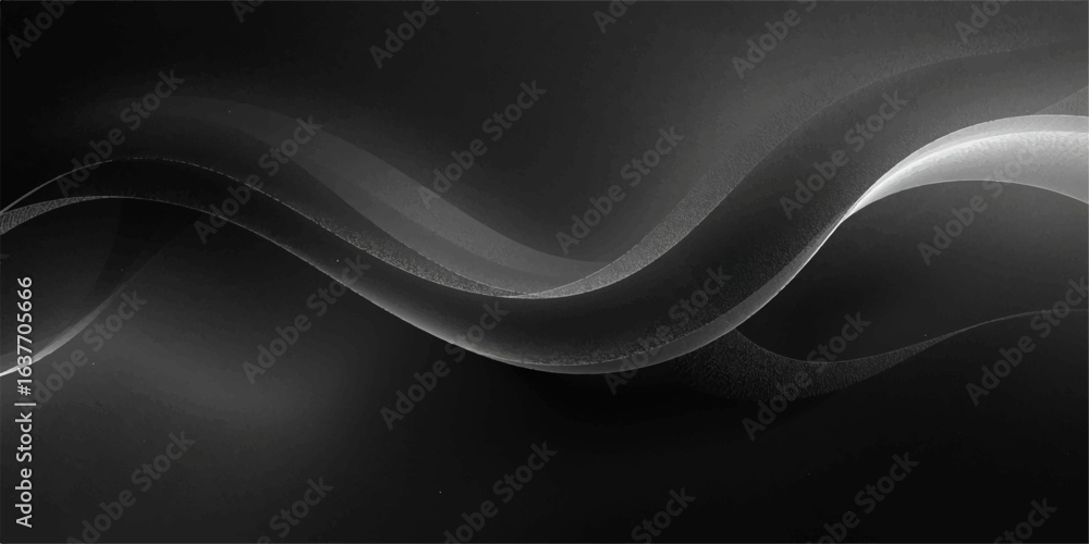 Poster abstract black and white background with flowing waves smooth curves and light texture design patter