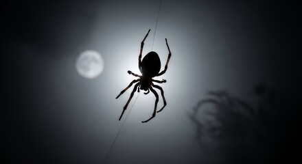 Spider Silhouette on Web Against Bright Background - Dramatic Nature Photography