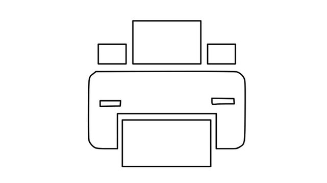 printer icon isolated, black background, hd motion graphic animation