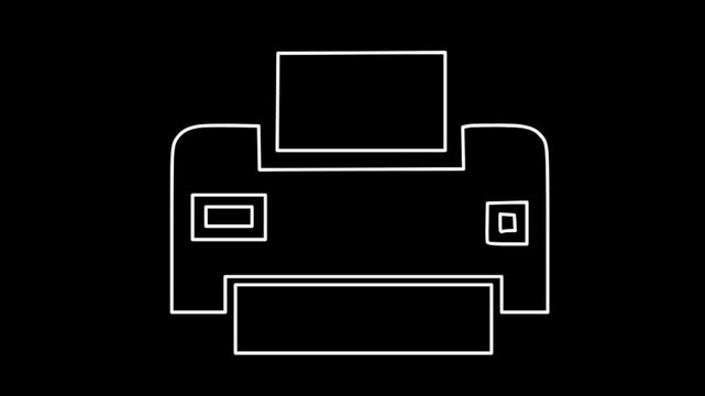 printer icon isolated, black background, hd motion graphic animation