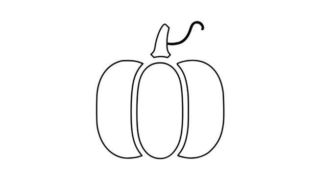 minimalist  pumpkin icon in golden yellow, shining on a blackground