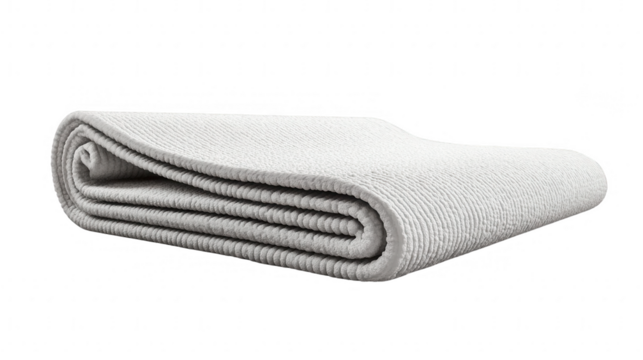 Folded white yoga mat, isolated on transparent background