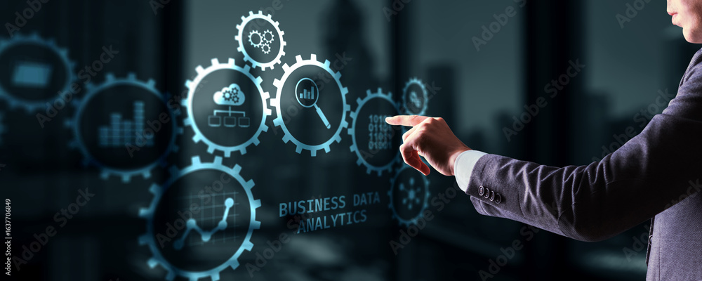 Aufkleber data business analysis and data management system with kpi and metrics. technology finance operation