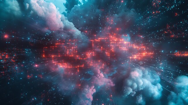 Futuristic internet cloud storage with virtual glowing network high resolution picture