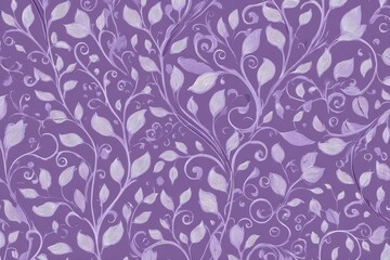 Elegant purple floral pattern design with swirling vines and leaves for textile or wallpaper applications