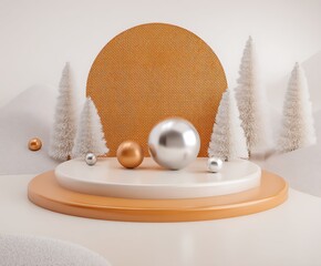 Winter wonderland with festive sphere ornaments