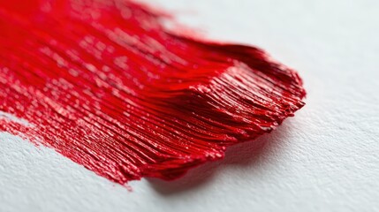 Vibrant Red Paint Stroke on White Canvas, Expressive Texture, Artistic Detail, and Close-Up View