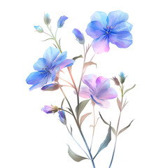 Elegant Blue and Purple Flowers &ndash; Watercolor Style Botanical Illustration