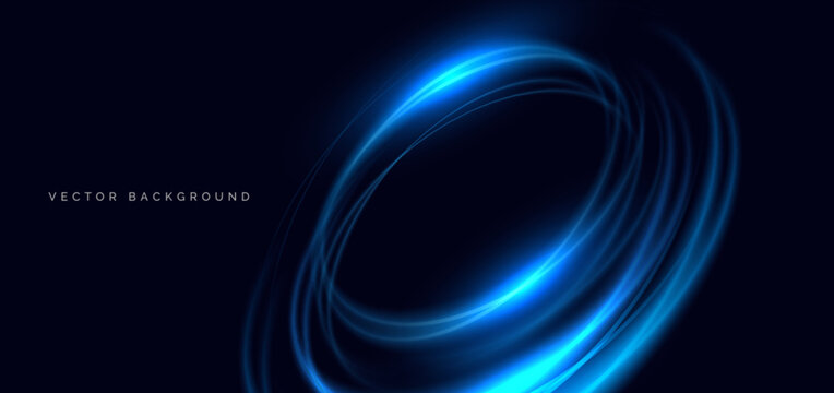 Blue circles glowing overpping on dark blue background. Speed motion moving movement concept.