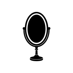 Standing oval mirror on transparent background silhouette