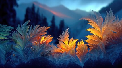 Abstract Frosted Surfaces Layered Composition with Mountain Background