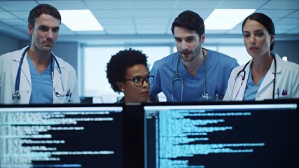 Doctors review data on monitors in a hospital - Powered by Adobe