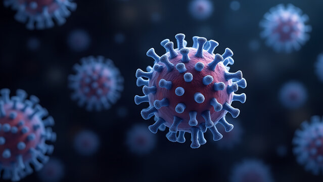 A detailed micrograph showing multiple herpes viruses, including herpes simplex virus, varicella zoster virus (chickenpox), and Epstein-Barr virus. 