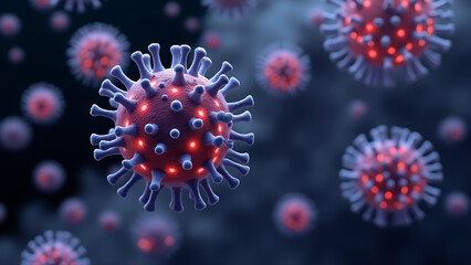 Fototapeta premium A detailed micrograph showing multiple herpes viruses, including herpes simplex virus, varicella zoster virus (chickenpox), and Epstein-Barr virus. 
