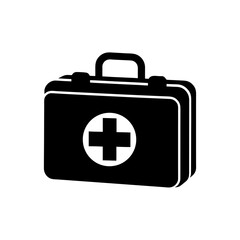 Black first aid kit on transparent background silhouette