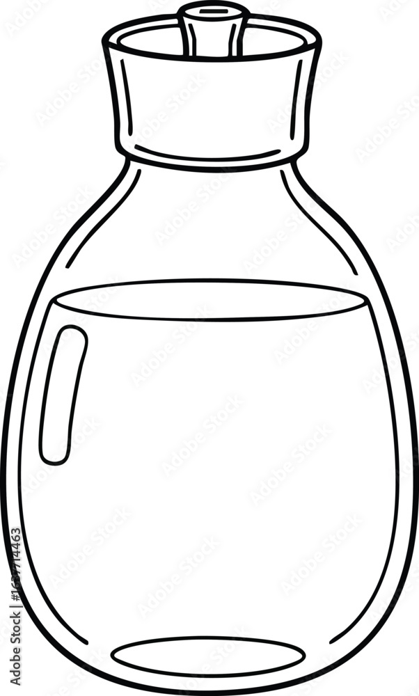 Poster glass bottle with stopper simple line art vector illustration for liquid container design and packag