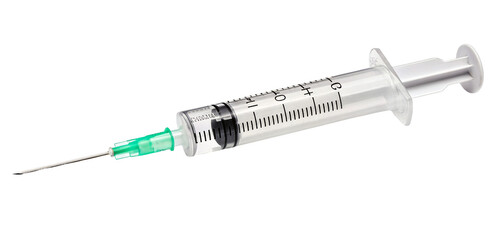 Medical syringe with needle isolated on black background for healthcare and vaccination concept
