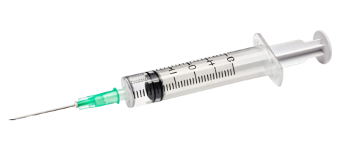 Medical syringe with needle isolated on black background for healthcare and vaccination concept
