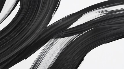 Abstract black and white fluid brushstrokes flow creating dynamic curves and textures