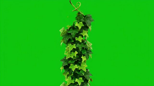 A time-lapse of a green ivy vine growing and climbing for chroma key on a green screen